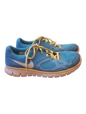 Nike Blue Athletic Running Shoes with Yellow Laces